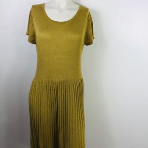 ASOS Gold Semi Pleated Buttoned Back Dress